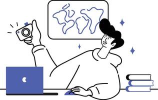 Stylish Workspace Illustration Featuring Digital Interaction vector