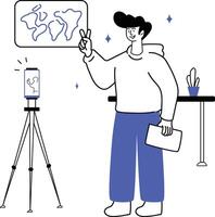 Stylish Woman Working on a Tablet with Data Charts vector