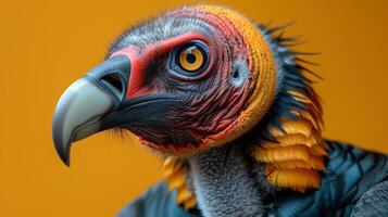 Vibrant Bird with a Sharp Beak and Colorful Feathers Against an Orange Background photo