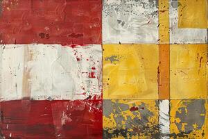 Colorful abstract background showcases dynamic blocks of red, yellow, and white, creating an energetic visual experience with textured layers photo
