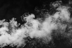 Swirling tendrils of white smoke weave in the air, their delicate forms beautifully set against a stark black backdrop, evoking mystery and artistry photo