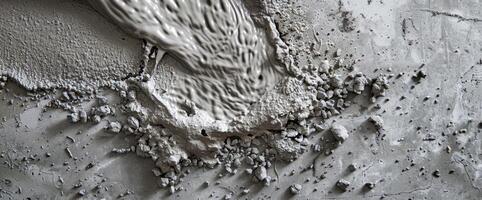 Cement flows smoothly over a rough surface, capturing the essence of construction work in full swing, showcasing craftsmanship and dedication photo