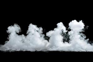 Delicate tendrils of white smoke dance and swirl on a dark backdrop, forming captivating shapes that evoke mystery and intrigue in the viewer's mind photo