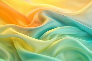 Delicate folds of silk fabric in soft yellow, light blue, and green blend harmoniously, evoking tranquility and creativity in design photo