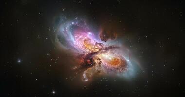 A stunning nebula showcases vibrant colors and luminous stars amidst cosmic clouds, revealing the beauty of deep space photo