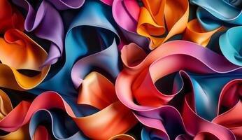 Bright ribbons of color twist and flow in an energetic dance, showcasing an explosion of hues in this captivating abstract creation photo