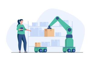 AI-Powered Robotic Arm, Robotic Arms in Modern Warehouse vector