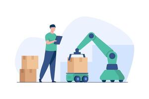 Autonomous Mobile Robots AMRs in a Smart Warehouse vector