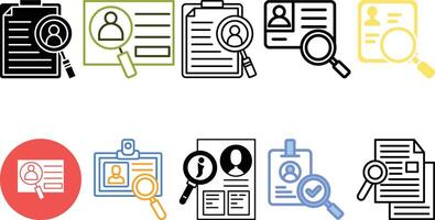Identification icon set collection,badge, person,card, security,name,scan, search icon design. vector