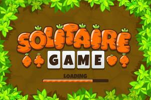 Solitaire loading screen in carrot texture on Board Game top view- ground and leaves. LOGO for 2D game. Carrot SOLITAIRE game vector