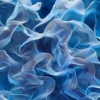 Wavy lines in shades of blue and white intertwine to form an elegant, flowing pattern. The soft texture creates a serene and calming visual effect, inviting exploration photo