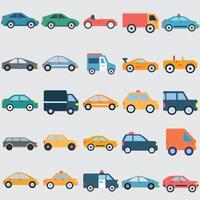 25 Flat Car Icons Set - Colorful Vehicle for Design vector