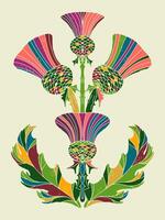 thistle flowers in a colorful pattern vector
