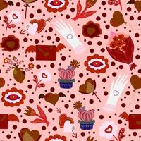 a pattern with hearts and flowers on a pink background vector