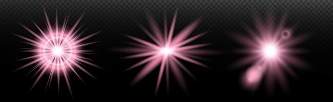 a set of pink light rays on a black background vector
