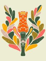 a flower with leaves and a vase in the center vector