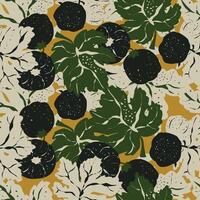 a pattern with black and white leaves and berries vector