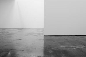 Bright and empty environment features a blank wall and polished concrete floor, inviting creativity and artistic expression in an open area photo