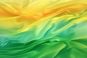 Silky fabric displays a vibrant gradient blending green, yellow, and light blue, creating a dynamic visual effect in a bright atmosphere photo