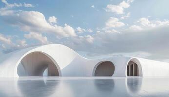 A captivating display of modern architecture showcases soft white curves under a bright sky, creating a serene and peaceful atmosphere photo