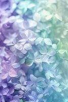 A delicate arrangement of floral patterns emerges in soft pastel colors, creating a soothing atmosphere with purple, blue, and green shades photo
