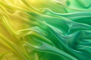 A green and yellow silk fabric with waves photo