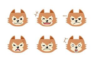 Set of a cute character dog faces showing different emotions for design. vector