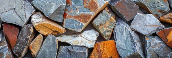 This close-up highlights the beauty of natural stone, featuring a rich array of colors and textures creating a visually stunning composition photo