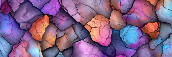 Close-up view reveals an array of natural stone rocks presenting a vibrant, colorful mix with fascinating textures and shapes photo