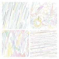 Set of 4 Abstract Color Scribble Pen and Pencil Patterns with Diverse Line Textures and Concepts, Seamless Designs vector