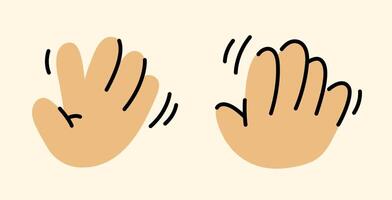Cartoon Waving Hands Gesture Illustration on Beige Background, Set of 2 Simple Drawings vector