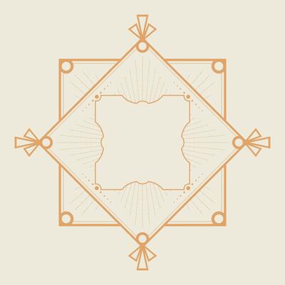 Golden Art Deco frame in hexagonal shape on light background. Vintage retro Art Deco border design