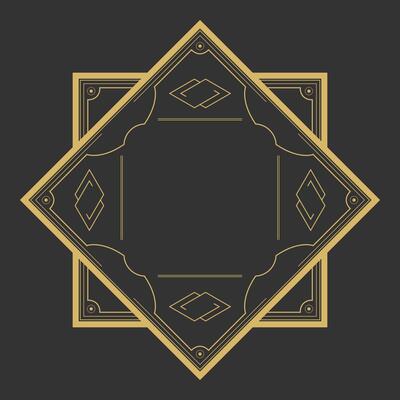 Art Deco frame in hexagonal shape on dark background. Vintage retro Art Deco border design