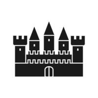 Medieval ancient castle silhouette icon isolated on white background. Fortress. Medieval architecture. Knight castle with walls and towers vector