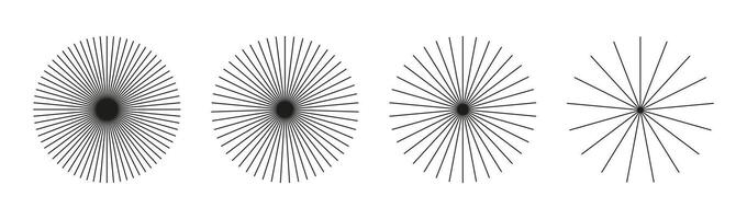 Set of Sunburst element, radial stripes. Ray beams, burst. Sun star rays. Spokes with radiating stripes grid. Radial circle radiation lines. Circular lines. Outline abstract graphic illusion pattern. vector