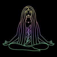 Meditating girl in lotus pose in linear in gradient colours vector