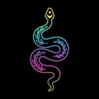 Mystic snake in linear style with gradient colours on black background. vector