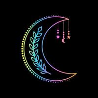 Mystic crescent in linear style with gradient colours on black background. vector