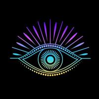 All Seeing Eye with gradient colours on black background. vector