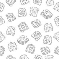 Toast seamless pattern background. Bread toast sketch hand drawn motif wallpaper. Packaging, wrapper, banner, fabric, print vector