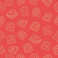 Toast background. Bread toast sketch seamless pattern on red background. Packaging, wrapper, banner, print, fabric vector
