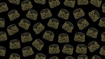 Burger background. Hand drawn cheeseburger seamless pattern. Hamburger motif on black board vector