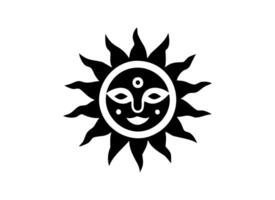 Black and White Sun Face Illustration Tribal Style Art Design vector