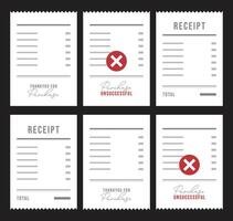 Set of paper checks, receipts, and financial documents. A receipt serves as proof of purchase for goods or services, essential for transactions, record-keeping, and financial documentation. vector
