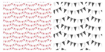 Triangular pennant garland Seamless Patterns in monochrome pink and grayscale Party background Set 2. Isolated illustration Wallpaper, wrapping Thematic cards, posting or web promo banner, tag vector
