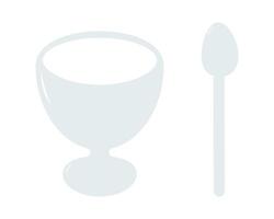 Stylized Empty Boiled Egg holder and small spoon Breakfast Devices in pale gray Egg Day element idea. Isolated illustration Thematic cards, poster or web promo banner, leaflets, print materials vector