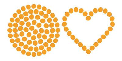 Apricots Circular Background Texture and outline heart. Summer Abstract backdrop Template Copy space. Isolated illustration Thematic cards, leaflets, posters or web promo banner, price, labels vector
