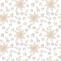 Hand drawn Allspices, Star Anise and clove Seamless Pattern Mulled wine spices Minimalist Background. Isolated illustration Wallpaper, wrapping Thematic card or web promo banner, leaflet, label vector