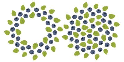 Blueberries and mint leaves Circular Frame border and Round Background Texture. Copy space Template. Set 2 Isolated illustration Thematic card, poster, label or web promo leaflet, banner, price vector