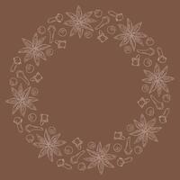 Star Anise, Allspices and cloves Circular Frame Spices for mulled wine light on soft brown Template. Isolated illustration Thematic or menu cards, posters, labels or web promo banner, leaflets vector